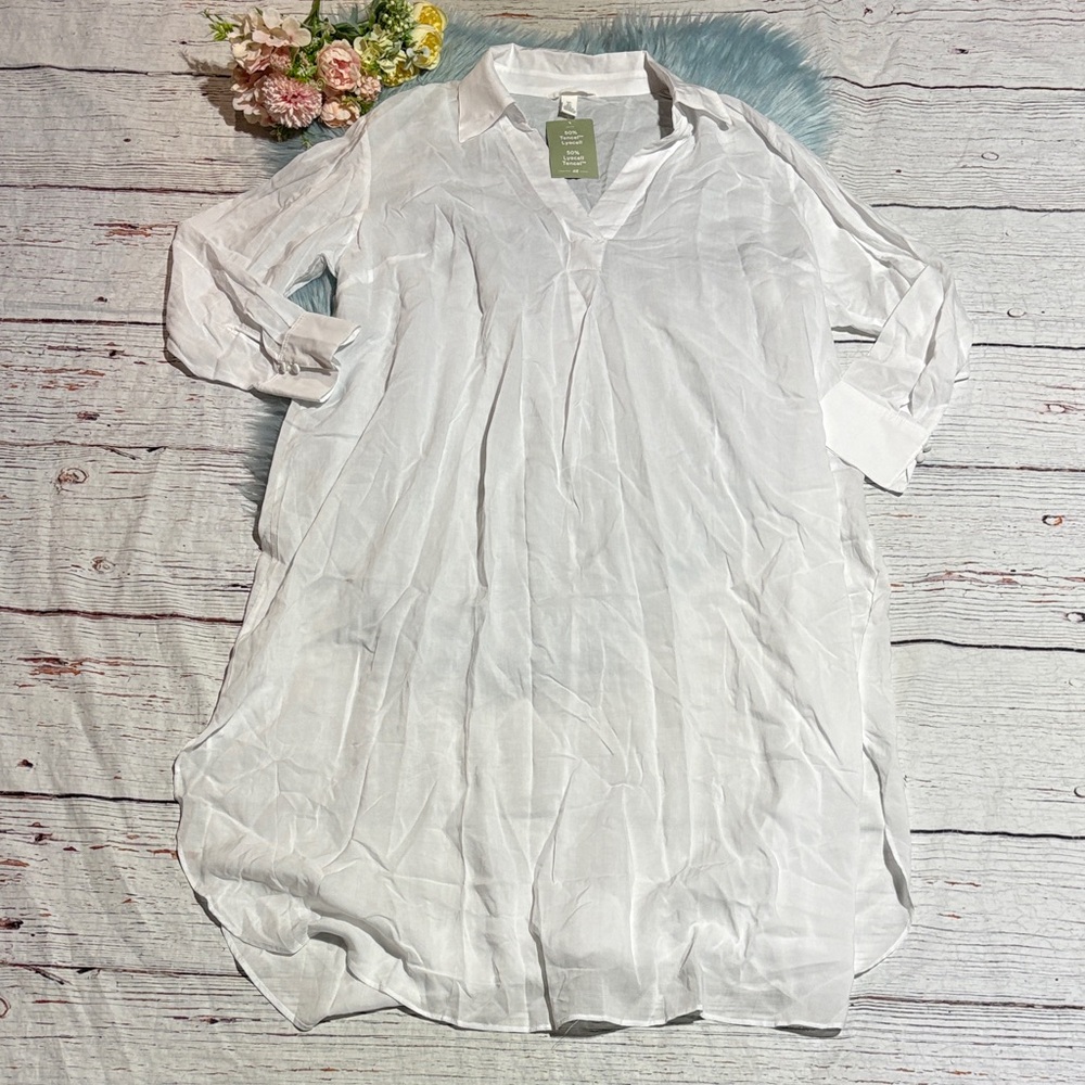 NWT H&M Crisp White Tunic Swim Coverup Sz L